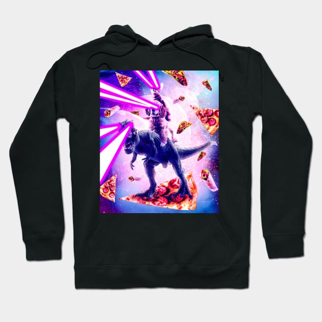 Laser Eyes Space Cat Riding Dog And Dinosaur Hoodie by Random Galaxy